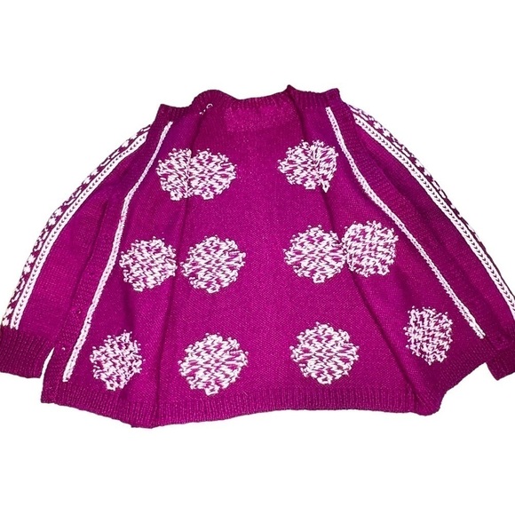 HAND-KNIT Vintage Snowflake Cardigan Sweater Magenta Purple Women's Size S - Picture 7 of 15